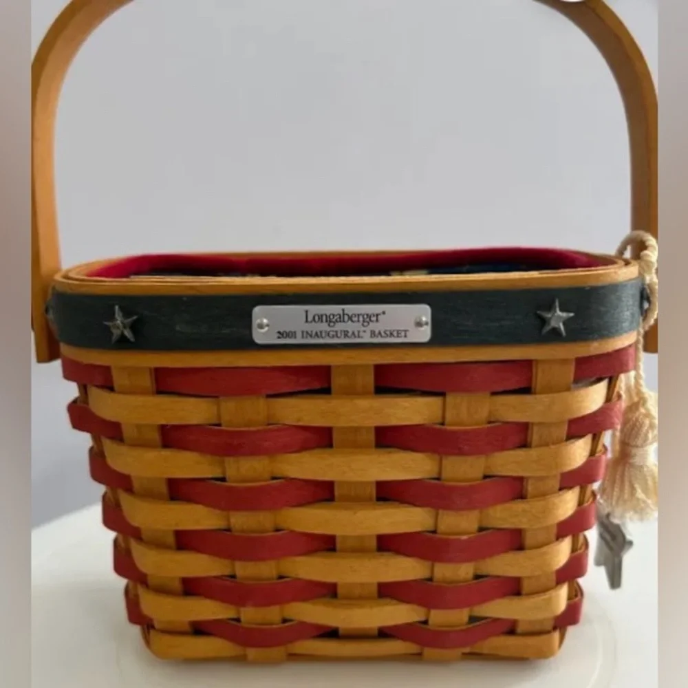 NEW Longaberger Inaugural 2001 Patriotic Red and Tan Woven Basket Vintage 6”x7”